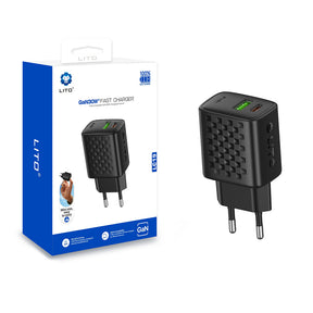 Incarcator Lito (LC19), Type-C, USB Output, PD30W, GaN, PC Fireproof, EU Plug, Negru