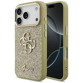 Husa de protectie Guess Fixed Glitter Big 4G Metal Frame (GUHCP17LHG4SGCD) compatibil cu iPhone 17 Pro, Auriu