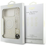 Husa pentru iPhone 17 Pro Max - Guess IML Flowers Allover Electroplated with Pearl Strap MagSafe (GUHMP17XHCPOFPH) - White
