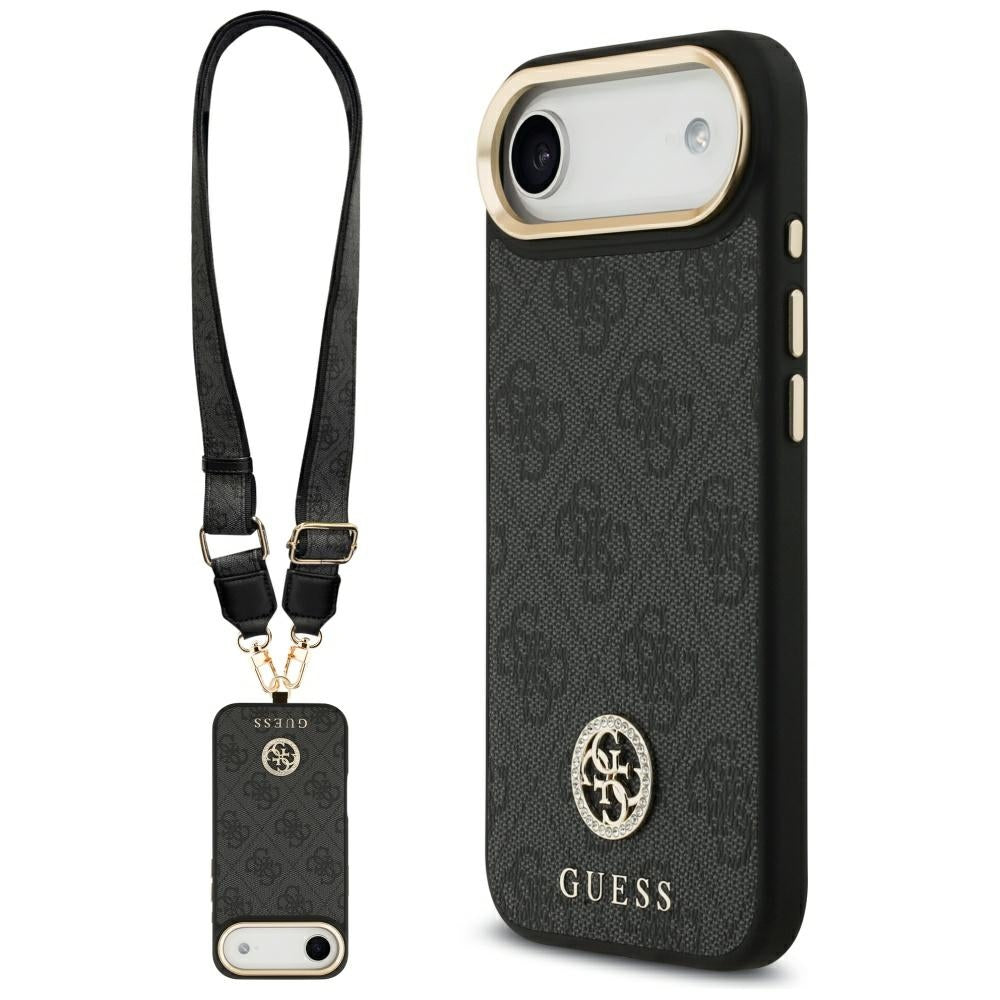 Husa de protectie Guess 4G Strass Logo with Big Strap Metal Button MagSafe (GUHMP17MP4G4DCSK) compatibil cu iPhone 17 Air, Negru