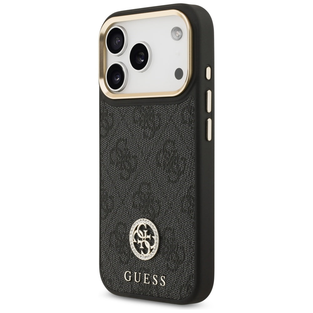 Husa de protectie Guess 4G Strass Logo with Big Strap Metal Button MagSafe (GUHMP17LP4G4DCSK) compatibil cu iPhone 17 Pro, Negru