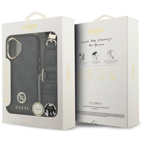 Husa de protectie Guess 4G Strass Logo with Big Strap Metal Button MagSafe (GUHMP17SP4G4DCSK) compatibil cu iPhone 17, Negru