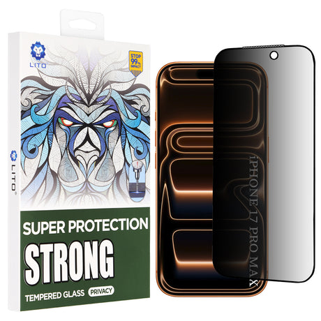 Folie de protectie Lito D+ Max Strong Privacy compatibil cu iPhone 17 Pro Max, Negru