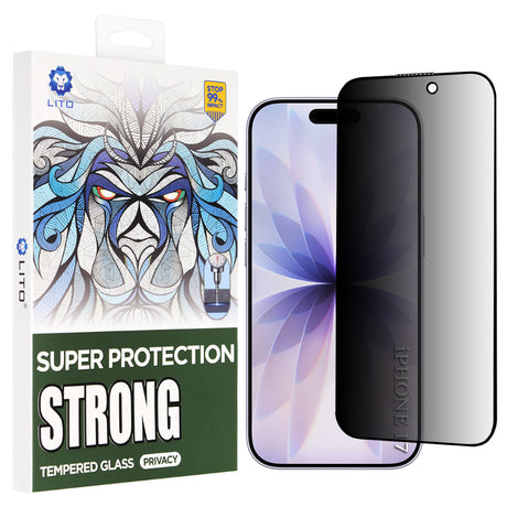 Folie de protectie Lito D+ Max Strong Privacy compatibil cu iPhone 17 / iPhone 16 Pro, Negru