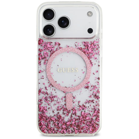 Husa de protectie Guess Resin Bottom Glitter compatibil cu iPhone 17 Pro Max, Roz