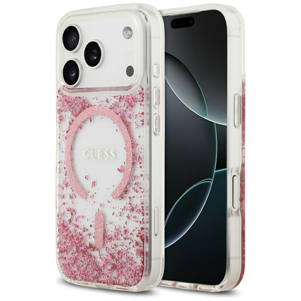Husa de protectie Guess Resin Bottom Glitter compatibil cu iPhone 17 Pro, Roz