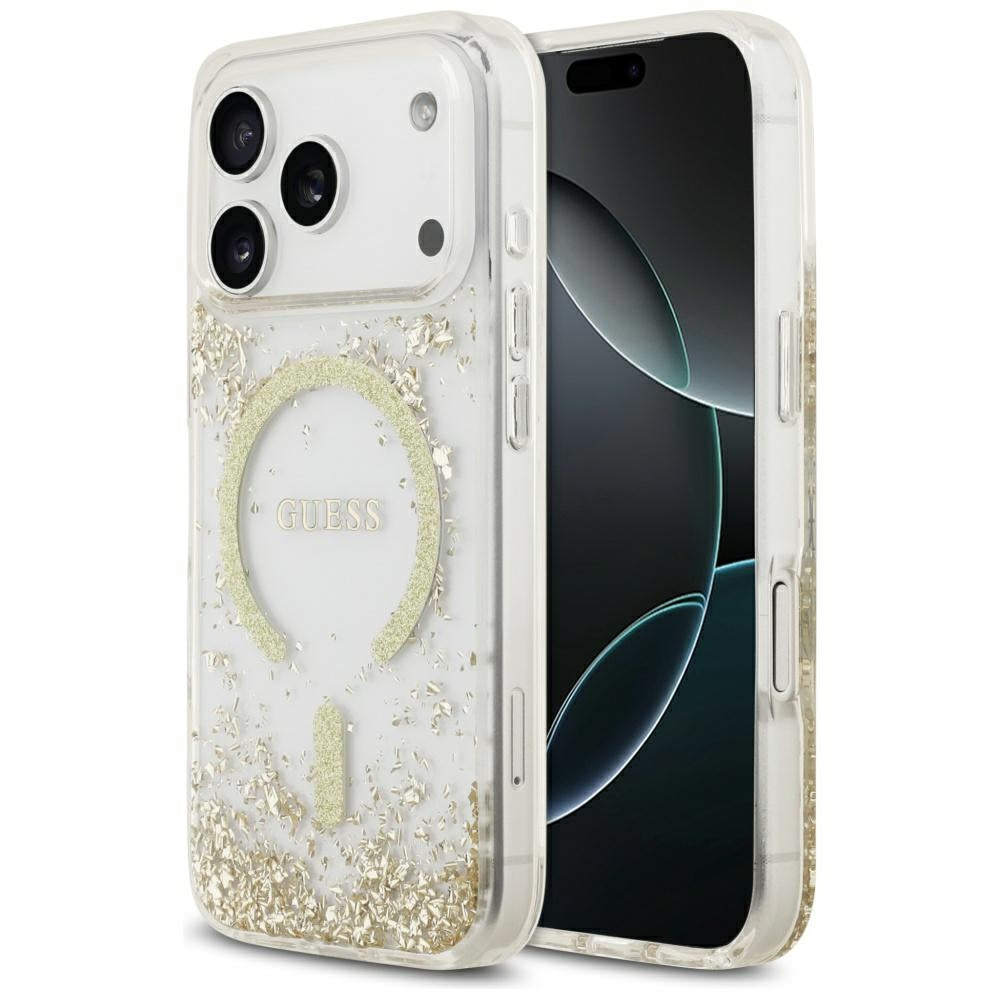 Husa de protectie Guess Resin Bottom Glitter compatibil cu iPhone 17 Pro, Auriu