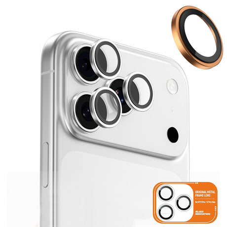 Folie de protecție Blueo Original Metal Frame Lens Glass pentru iPhone 17 Pro și iPhone 17 Pro Max, portocalie
