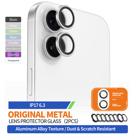 Folie de protectie Blueo Original Metal Frame Lens Glass compatibil cu iPhone 17, Argintiu