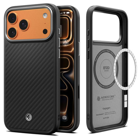 Husa de protectie Spigen Enzo Aramid "T" MagSafe (ACS09958) compatibil cu iPhone 17 Pro, Negru / Silver
