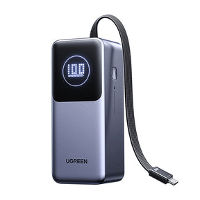 Baterie externa Ugreen PB723 (55365B), with Built-in USB-C cable, USB, Type-C, Digital Display, 20000mAh, 130W, Gri