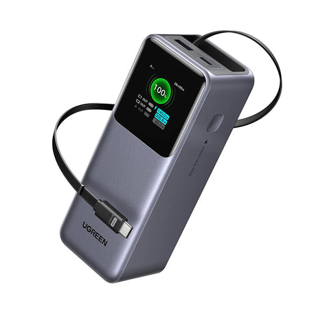 Baterie externa Ugreen PB726 (55987B), with Built-in USB-C cable, USB, Type-C, Digital Display, 20000mAh, 165W, Gri