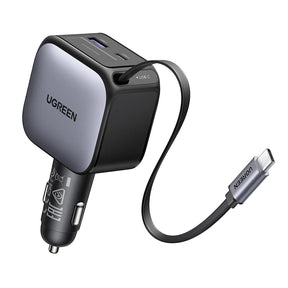 Incarcator Ugreen Car EC602 (55212B), with Retractable USB-C cable, USB, Type-C, 60W, Gri