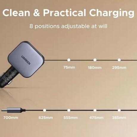 Incarcator Ugreen Car EC603 (55909B), with Retractable USB-C Cable, Dual-Port, 90W, Quick Charge, 70cm, Negru