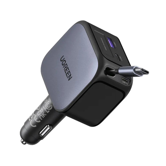 Incarcator Ugreen Car EC604 (55910B), with Retractable USB-C Cable, Dual-Port, 145W, 70cm, Negru