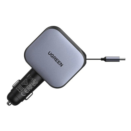 Incarcator Ugreen Car EC604 (55910B), with Retractable USB-C Cable, Dual-Port, 145W, 70cm, Negru