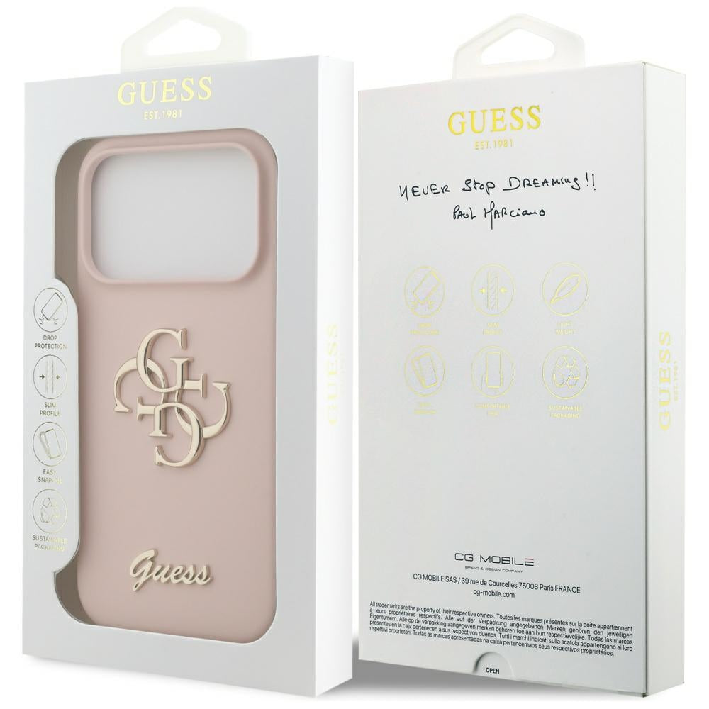 Husă Guess Silicone Big 4G Script pentru iPhone 17 Pro, roz
