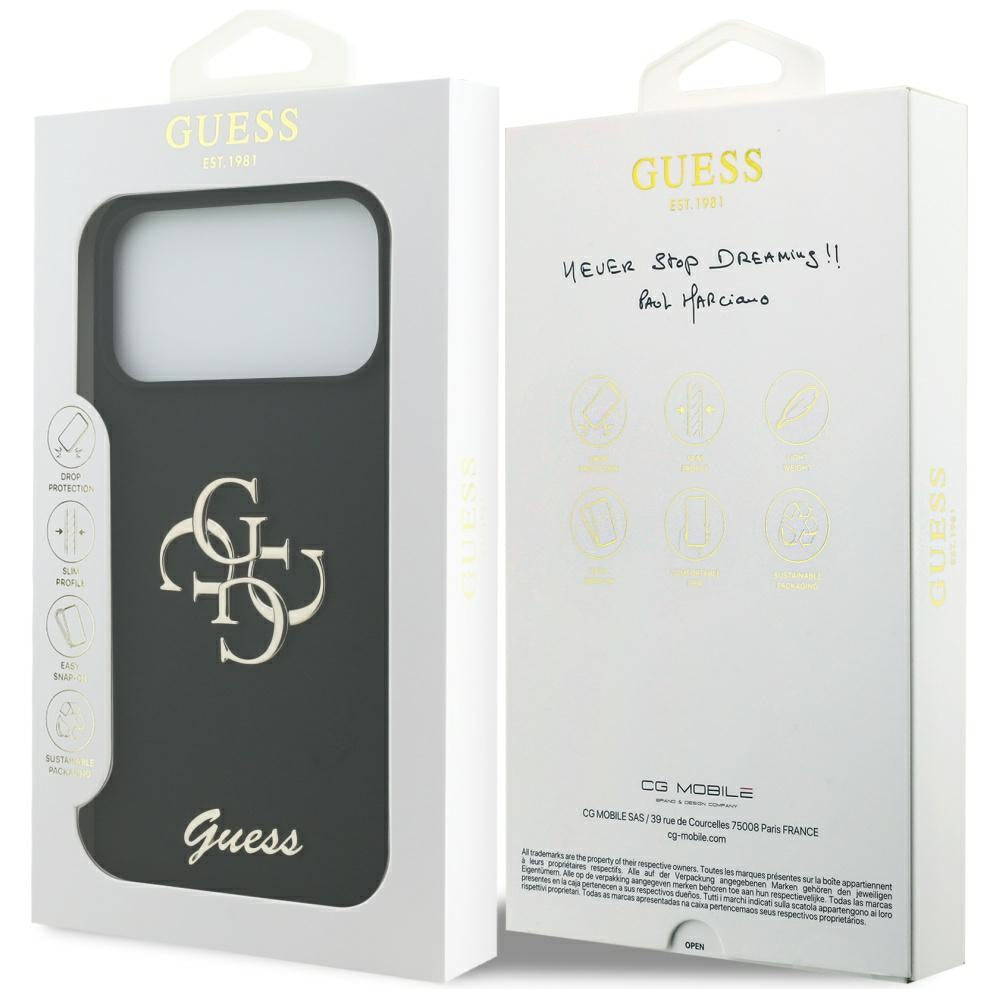 Guess Silicone Big 4G Script fekete tok iPhone 17 Pro Max készülékhez
