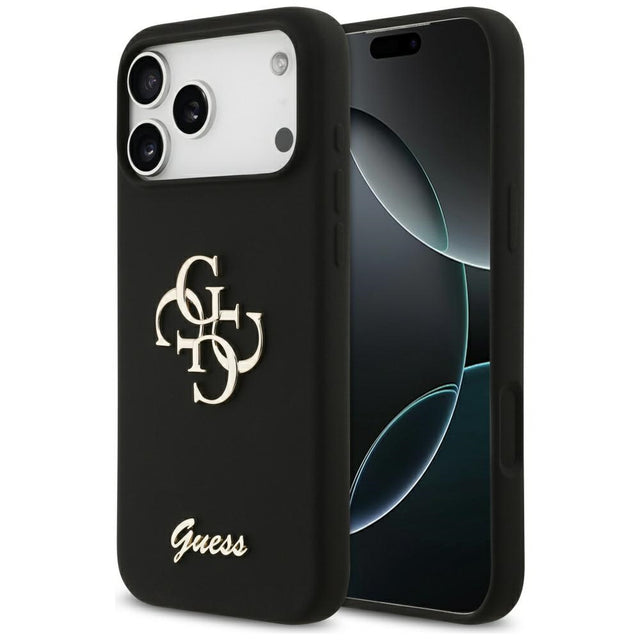 Guess Silicone Big 4G Script fekete tok iPhone 17 Pro Max készülékhez