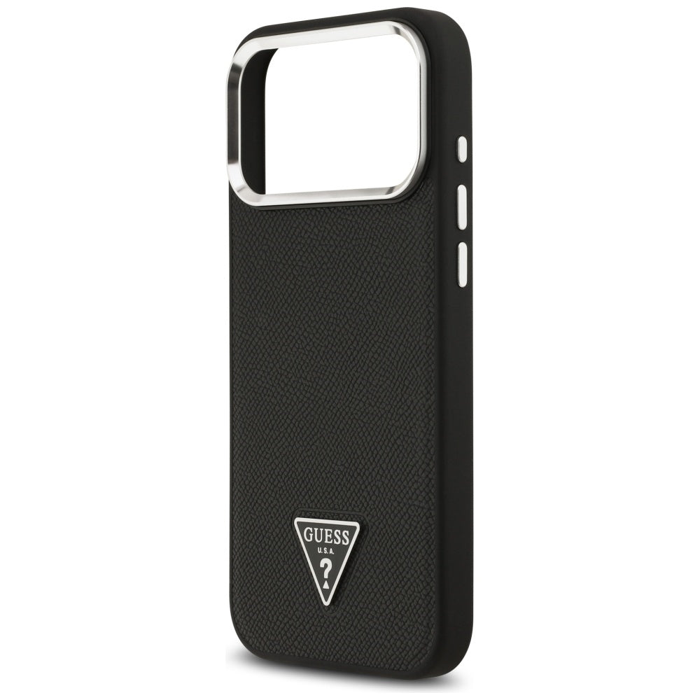 Husa de protectie Guess Grained Triangle Logo MagSafe compatibil cu iPhone 17 Pro Max, Negru