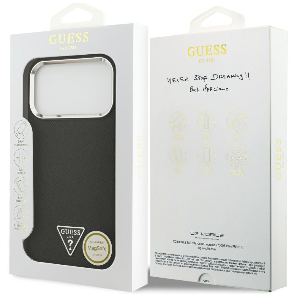 Husa de protectie Guess Grained Triangle Logo MagSafe compatibil cu iPhone 17 Pro Max, Negru