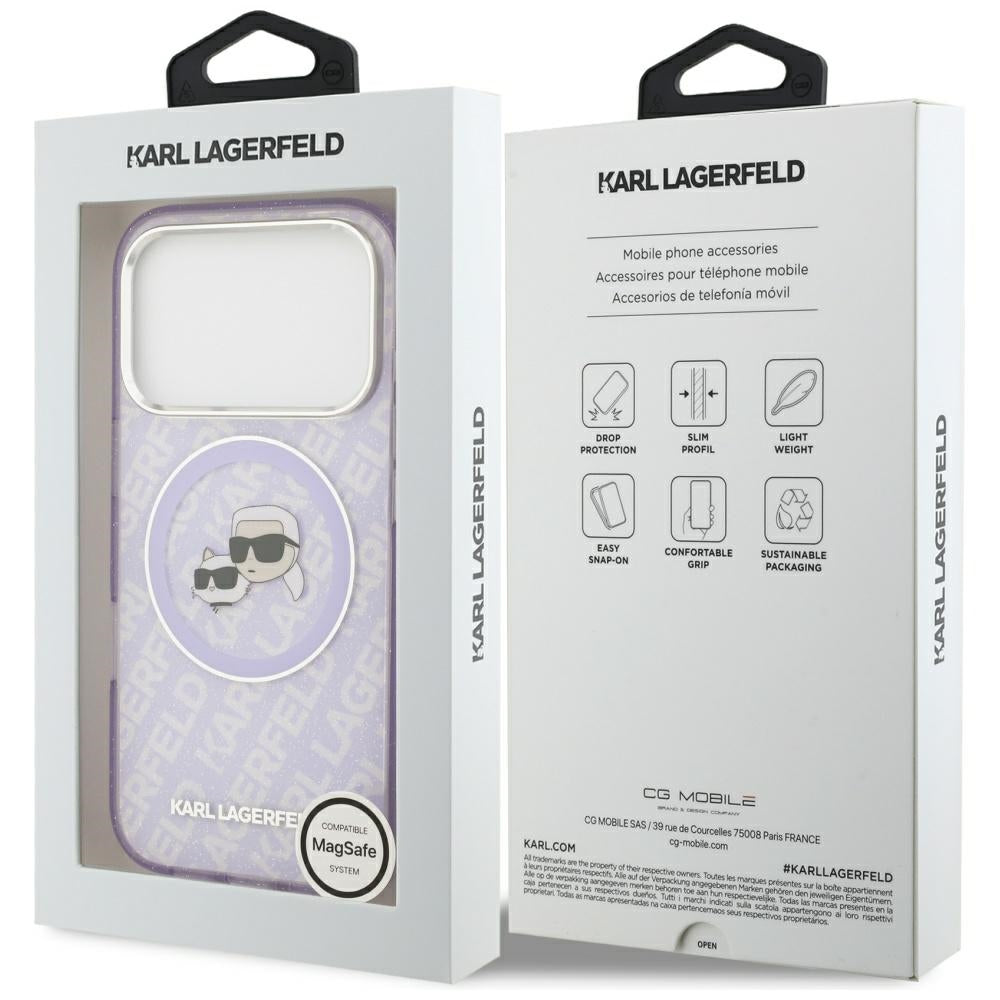 Husa de protectie Karl Lagerfeld IML Glitter K&C Heads Logo MagSafe (KLHMP17LHMKBKCHOU) compatibil cu iPhone 17 Pro, Mov