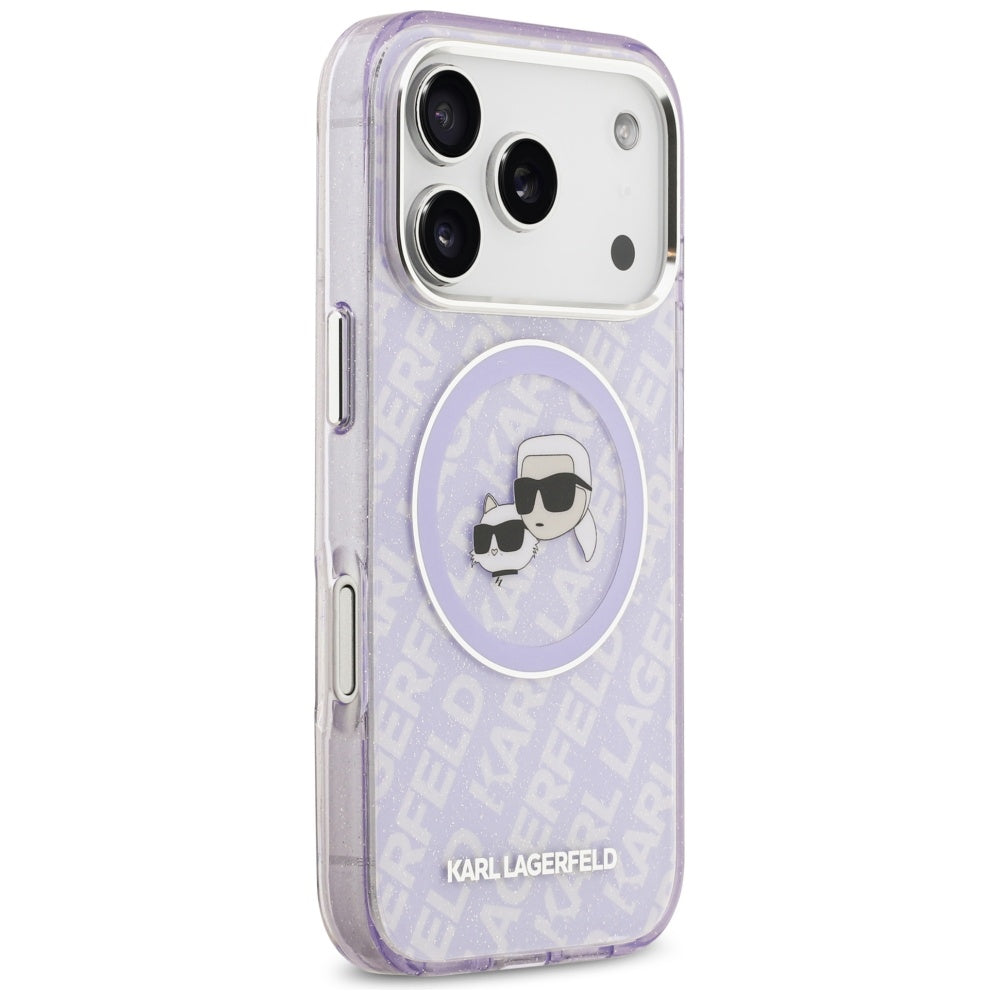 Husa de protectie Karl Lagerfeld IML Glitter K&C Heads Logo MagSafe (KLHMP17LHMKBKCHOU) compatibil cu iPhone 17 Pro, Mov