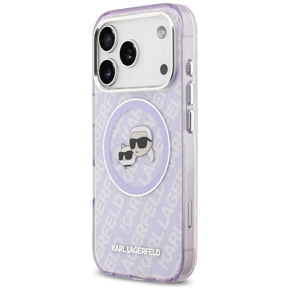 Husa de protectie Karl Lagerfeld IML Glitter K&C Heads Logo MagSafe (KLHMP17LHMKBKCHOU) compatibil cu iPhone 17 Pro, Mov
