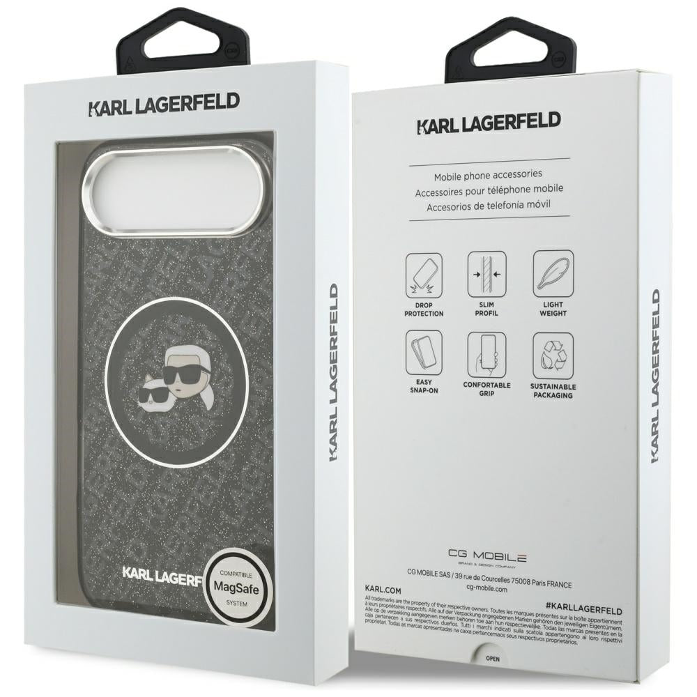 Husa de protectie Karl Lagerfeld IML Glitter K&C Heads Logo MagSafe (KLHMP17MHMKBKCHOK) compatibil cu iPhone 17 Air, Negru