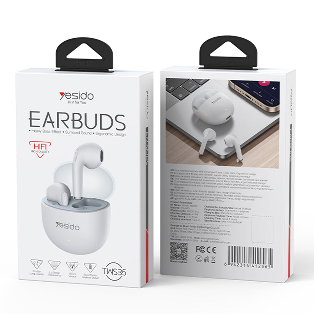 Casti Bluetooth, Wireless, Half-in-ear, 250mAh, Stereo - Yesido (TWS35) - White