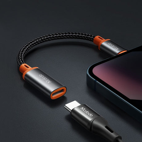 Adaptor Mcdodo OTG Adapter (CA-1440), Type-C to Lightning, 2A, 480Mbps, Audio, Aluminum Alloy, Nylon, Negru