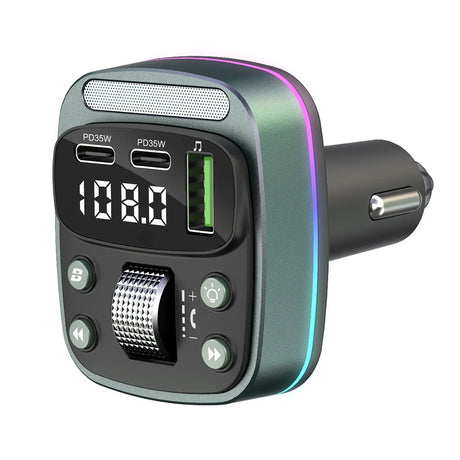 Gadget Techsuit FM Modulator EchoDrive (MFM3), Dual PD35W, Bluetooth V5.4, U-Disk to Play Music, Bass Setting, Negru