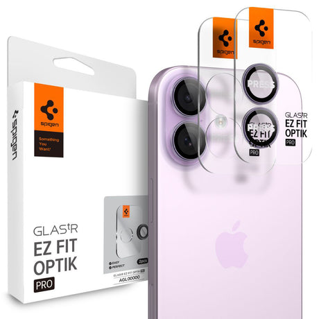 Folie de protectie Spigen (set de 2) Optik.tR EZ Fit Pro Camera Glass (AGL10127) compatibil cu iPhone 17 / iPhone 16 Plus / iPhone 16, Mov