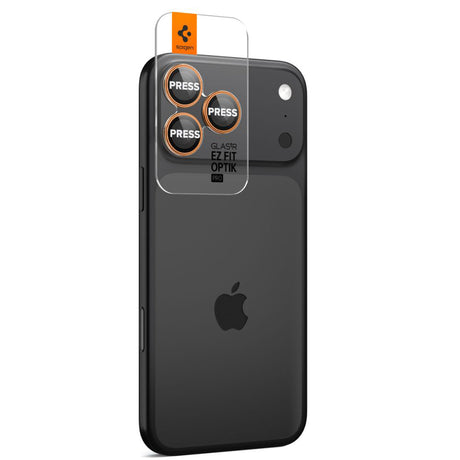 Folie Camera pentru iPhone 17 Pro Max/17 Pro/16 Pro Max/16 Pro/15 Pro Max/15 Pro/14 Pro Max/14 Pro (set 2) - Spigen Glas.tR Optik EZ Fit Pro (AGL10123) - Orange