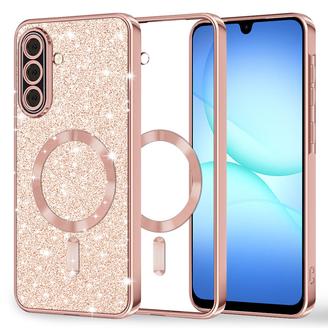Husa de protectie Techsuit Luxury Glitter MagSafe compatibil cu Samsung Galaxy A17 5G / A17 4G / M17 / F17, Roz Auriu