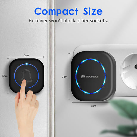 Gadget Techsuit Premium Wireless Doorbell Buzzzly (SU1), Waterproof, 38 Unique Tune, 4 Volume Levels, 5 Modes Music/Flash, Negru