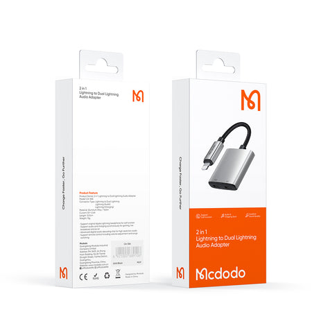 Adaptor Mcdodo Audio Adapter Wales Series (CA-5560), Lightning to 2x Lightning, Aluminum Alloy, Nylon, 5V/2A, 12.5cm, Gri