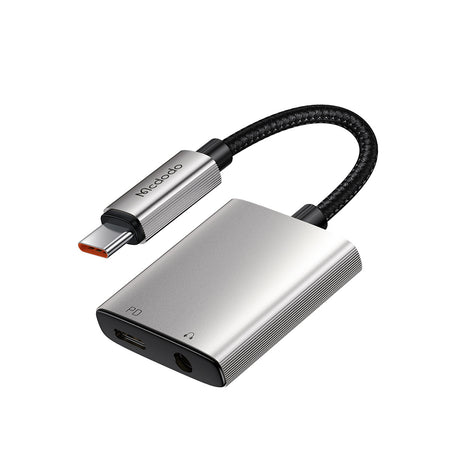 Adaptor Mcdodo Audio Adapter Wales Series (CA-5050), Type-C to Type-C, DC 3.5mm, Aluminum Alloy, Nylon, PD60W, 12.5cm, Gri