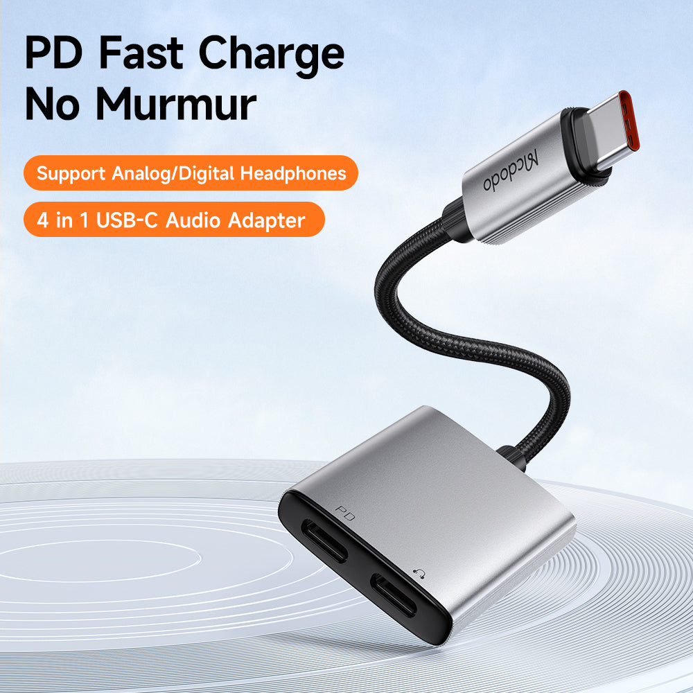 Adaptor Mcdodo Audio Adapter Wales Series (CA-5570), Type-C to Type-C, Aluminum Alloy, Nylon, High Resolution, PD60W, 12.5cm, Gri