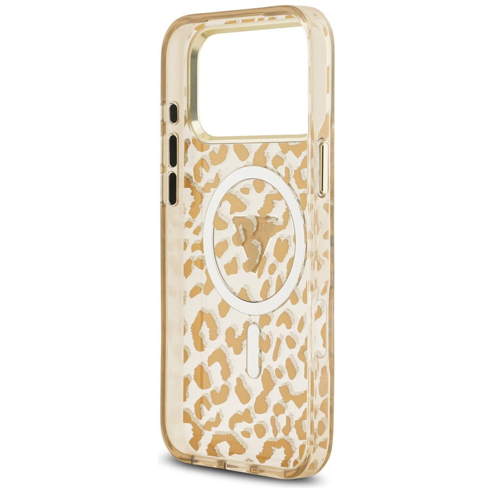 Husa de protectie Guess Leopard Glitter MagSafe compatibil cu iPhone 17 Pro Max, Maro