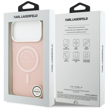 Husa de protectie Karl Lagerfeld IML Karl RSG Logo MagSafe (KLHMP17XHKRSGPP) compatibil cu iPhone 17 Pro Max, Roz