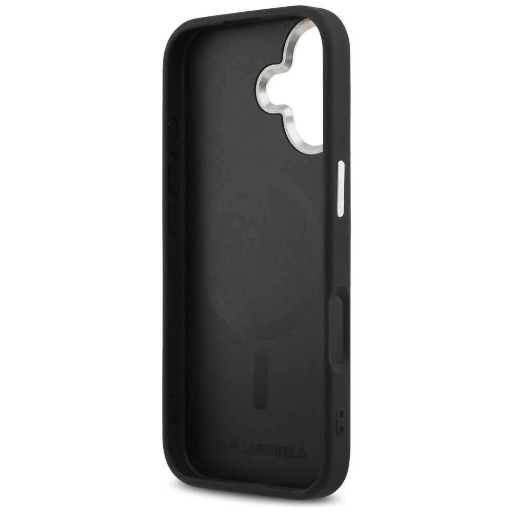 Husa de protectie Karl Lagerfeld Leather K&C Pins MagSafe (KLHMP17SPSMLRKCK) compatibil cu iPhone 17, Negru