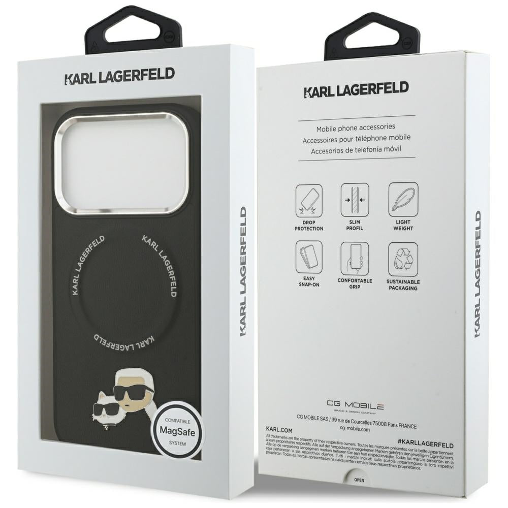 Husa de protectie Karl Lagerfeld Leather K&C Pins MagSafe (KLHMP17LPSMLRKCK) compatibil cu iPhone 17 Pro, Negru