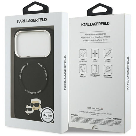 Husa de protectie Karl Lagerfeld Leather K&C Pins MagSafe (KLHMP17LPSMLRKCK) compatibil cu iPhone 17 Pro, Negru