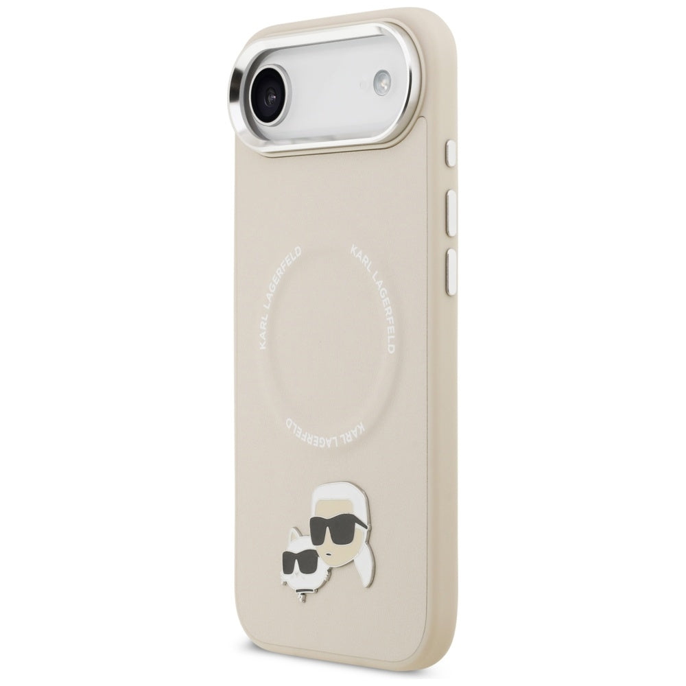Husa de protectie Karl Lagerfeld Leather K&C Pins MagSafe (KLHMP17MPSMLRKCE) compatibil cu iPhone 17 Air, Bej