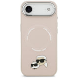 Husa de protectie Karl Lagerfeld Leather Karl & Choupette Pins MagSafe (KLHMP17MPSMLRKCP) compatibil cu iPhone 17 Air, Roz