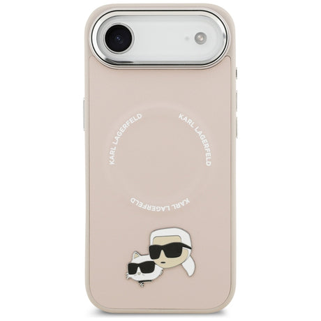 Husa de protectie Karl Lagerfeld Leather Karl & Choupette Pins MagSafe (KLHMP17MPSMLRKCP) compatibil cu iPhone 17 Air, Roz