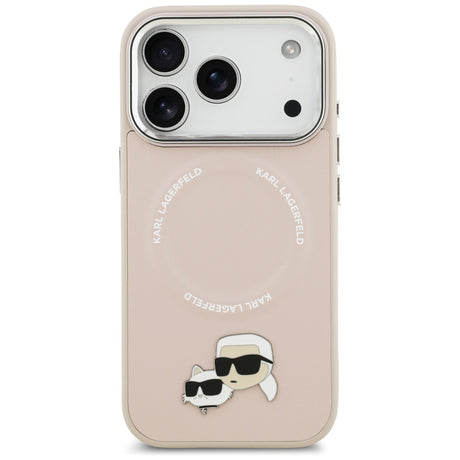 Husa de protectie Karl Lagerfeld Leather Karl & Choupette Pins MagSafe (KLHMP17LPSMLRKCP) compatibil cu iPhone 17 Pro, Roz