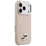 Husa de protectie Karl Lagerfeld Leather Karl & Choupette Pins MagSafe (KLHMP17LPSMLRKCP) compatibil cu iPhone 17 Pro, Roz