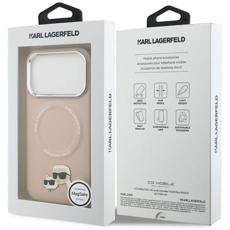 Husa de protectie Karl Lagerfeld Leather Karl & Choupette Pins MagSafe (KLHMP17XPSMLRKCP) compatibil cu iPhone 17 Pro Max, Roz